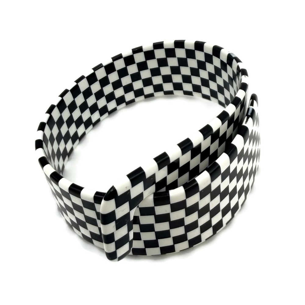 Mod Op Art‎ Wrap Bangle Bracelet Black White Checkerboard Pattern